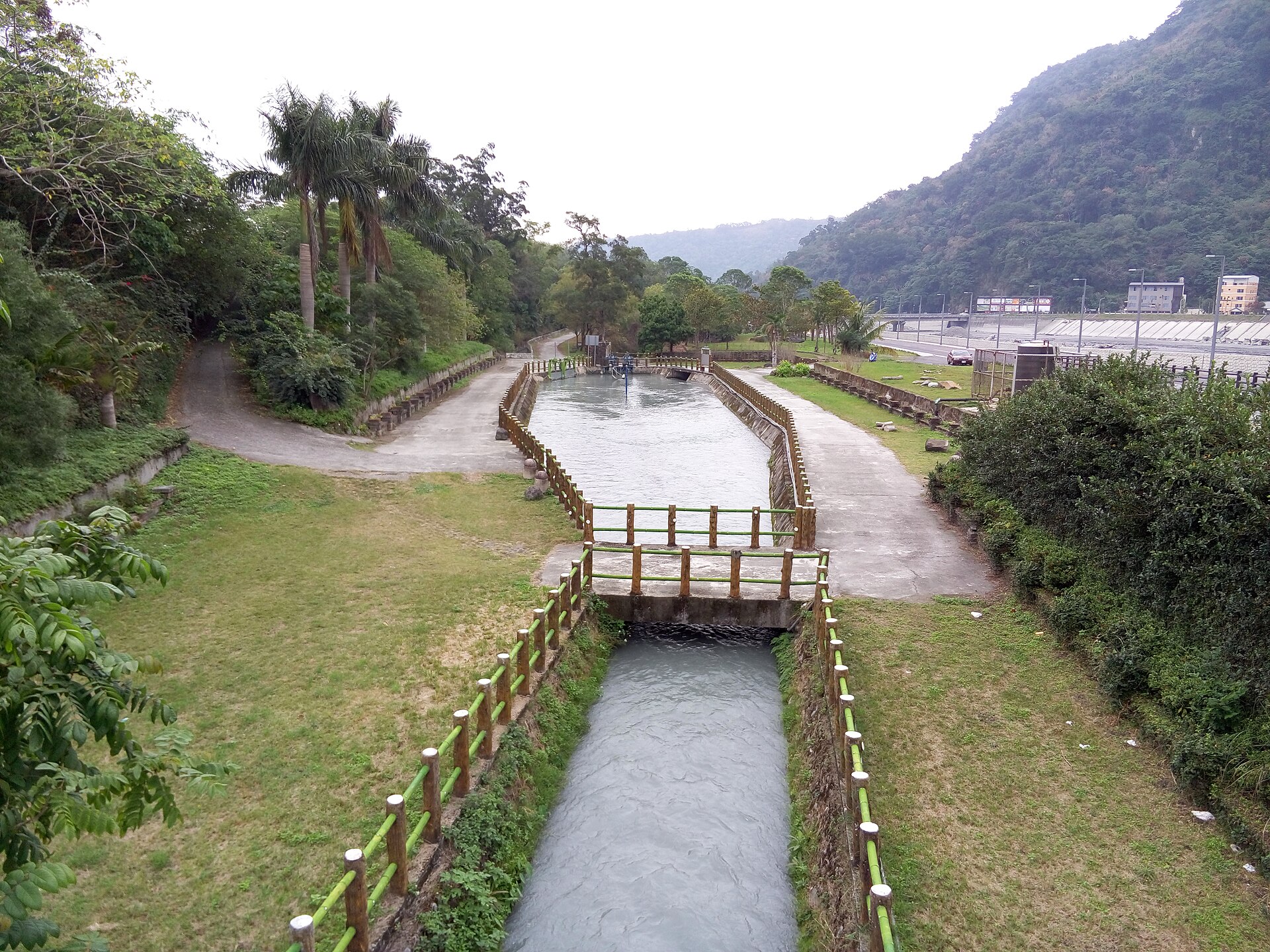 An irrigation canal running through a field in Zhiben, Taitung