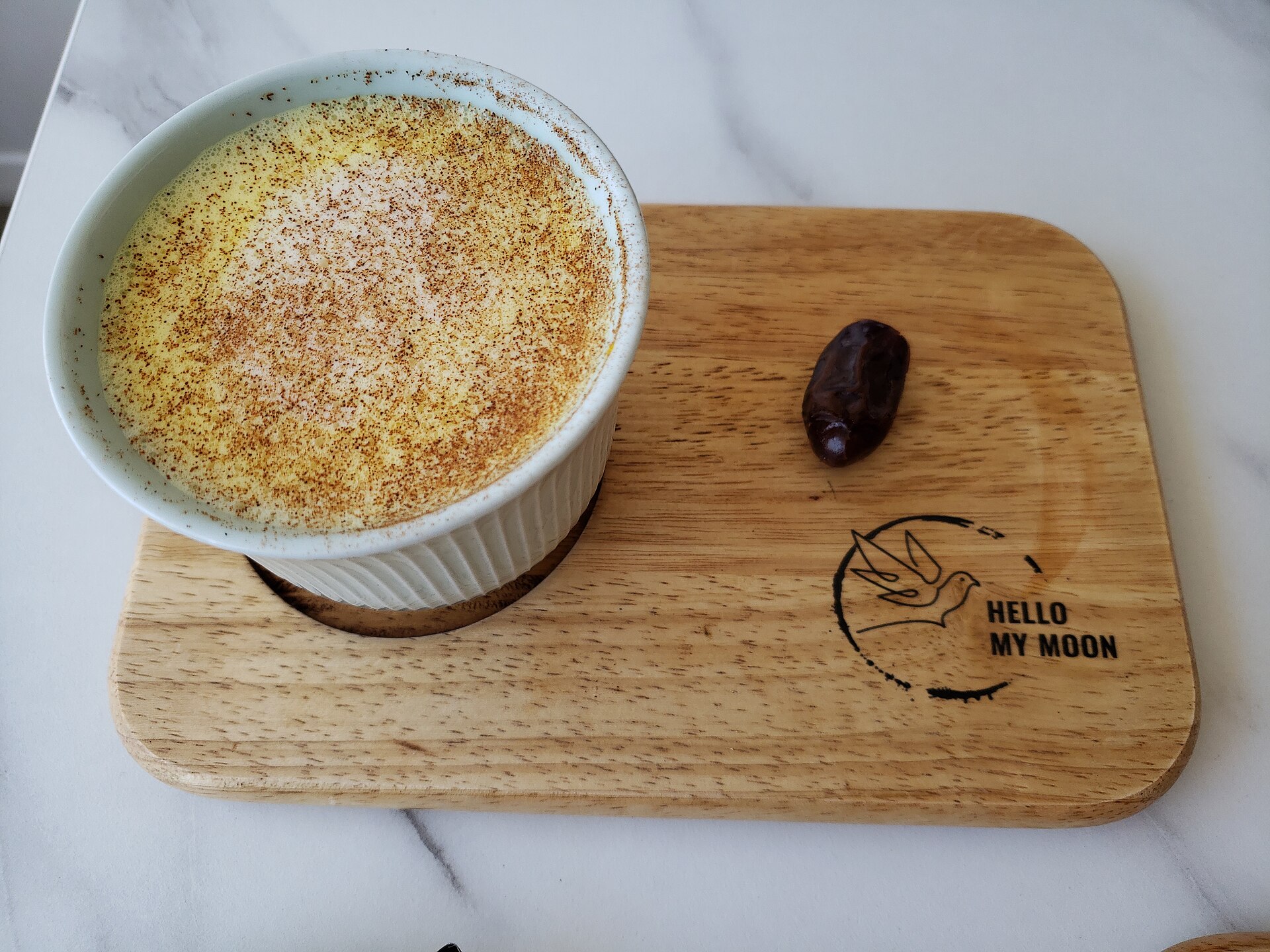 A turmeric latte in close-up